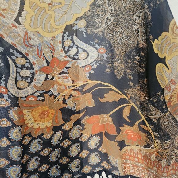 Chicos Small Medium Floral Sheer Coverup Shawl Fringe Festival Colorful Flowy - Picture 6 of 10